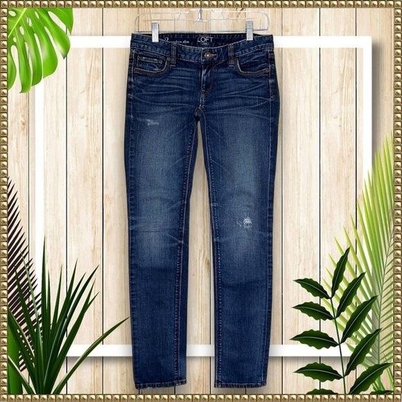 LOFT Denim - Ann Taylor LOFT Dark Wash Distressed Slim Ankle Jeans 26